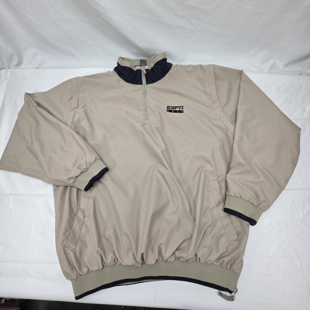 Vintage ESPN Golf 1/4 Zip Convertible Windbreaker Jacket XL Beige Navy Removable